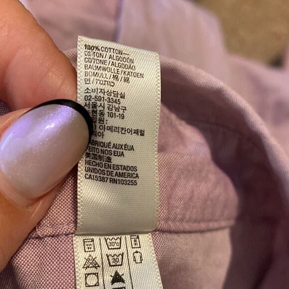 American Apparel Unisex Slim Cotton Oxford Button Down Lilac Shirt with Collar - Picture 4 of 8